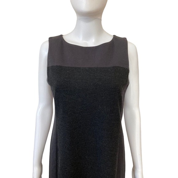 EILEEN FISHER Charcoal Stretch Color Block Boat Neck Sleeveless Dress Size 6 - Picture 2 of 8